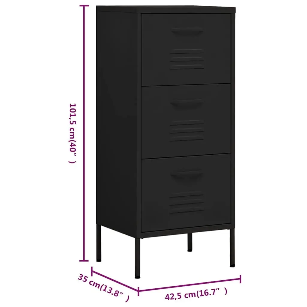 Storage Cabinet Black Drawers Steel Frame Organiser Unit Home Furniture Locker