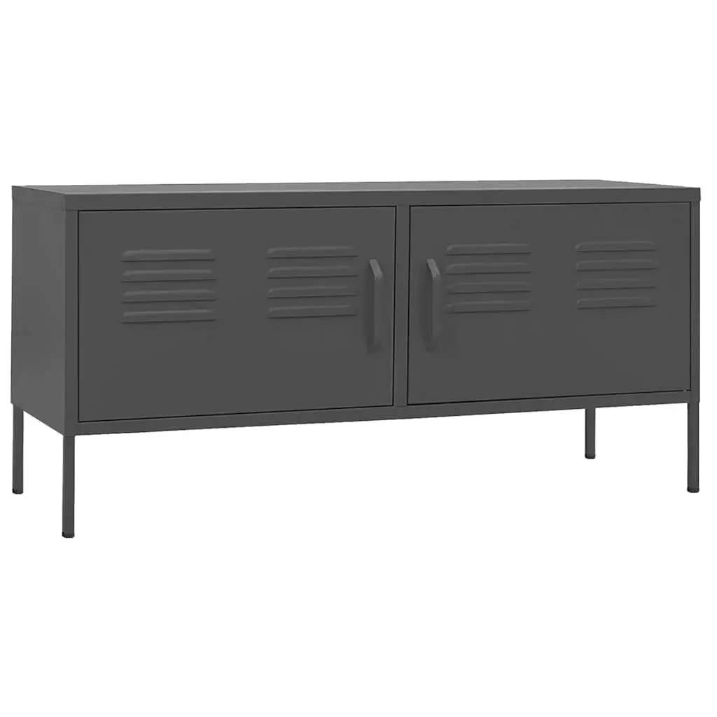 TV Cabinet Anthracite 105W x 35D x 50H cm Steel Stand with Doors Shelves and Cable Organisation