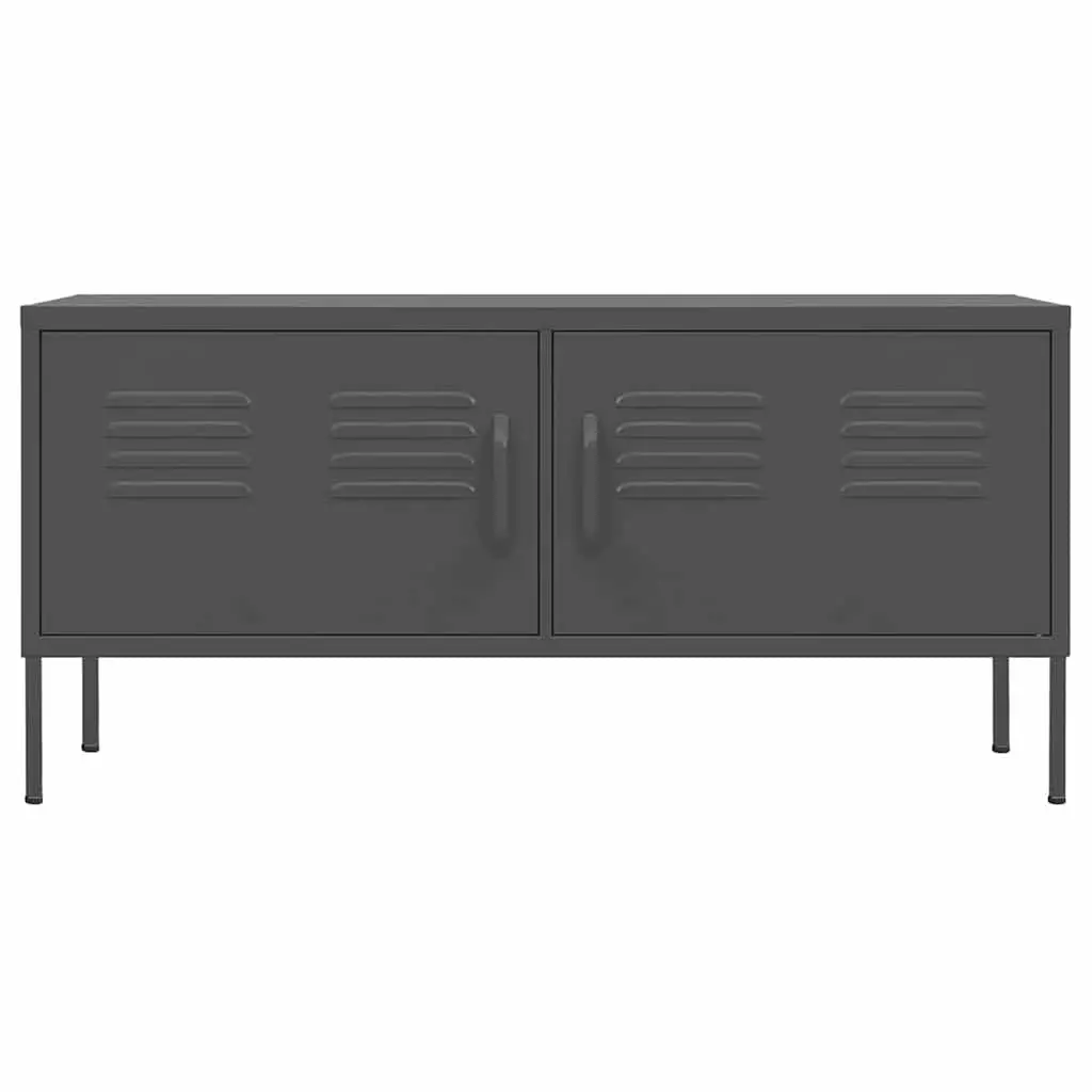 TV Cabinet Anthracite 105W x 35D x 50H cm Steel Stand with Doors Shelves and Cable Organisation