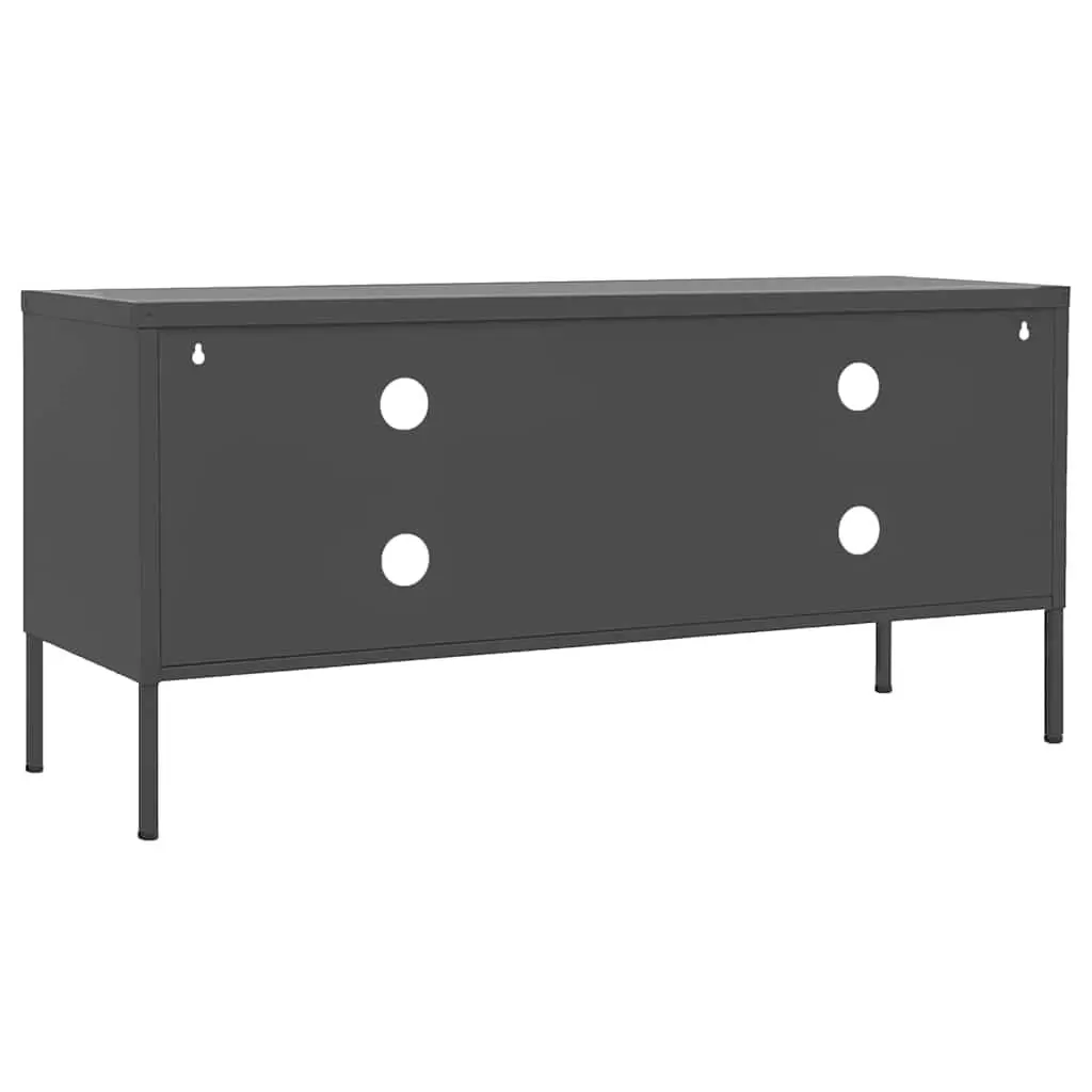 TV Cabinet Anthracite 105W x 35D x 50H cm Steel Stand with Doors Shelves and Cable Organisation