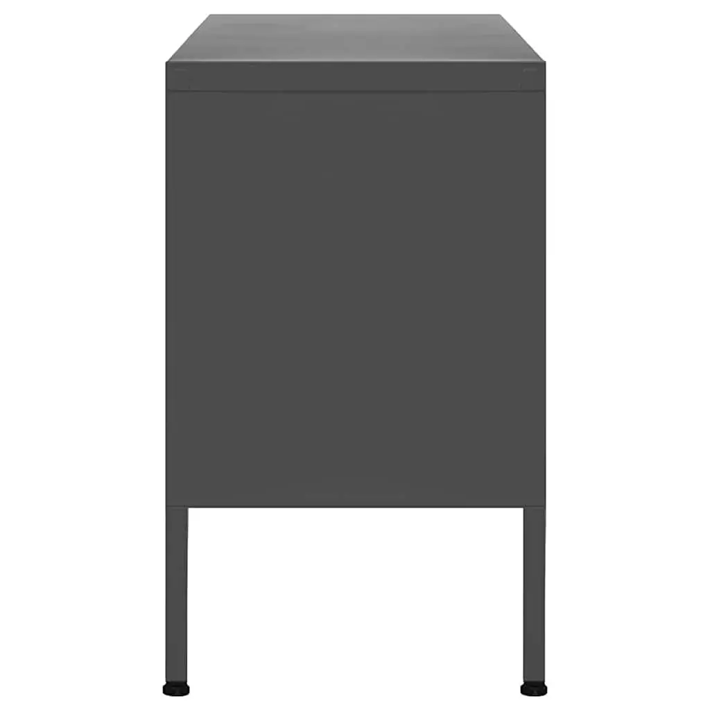 TV Cabinet Anthracite 105W x 35D x 50H cm Steel Stand with Doors Shelves and Cable Organisation