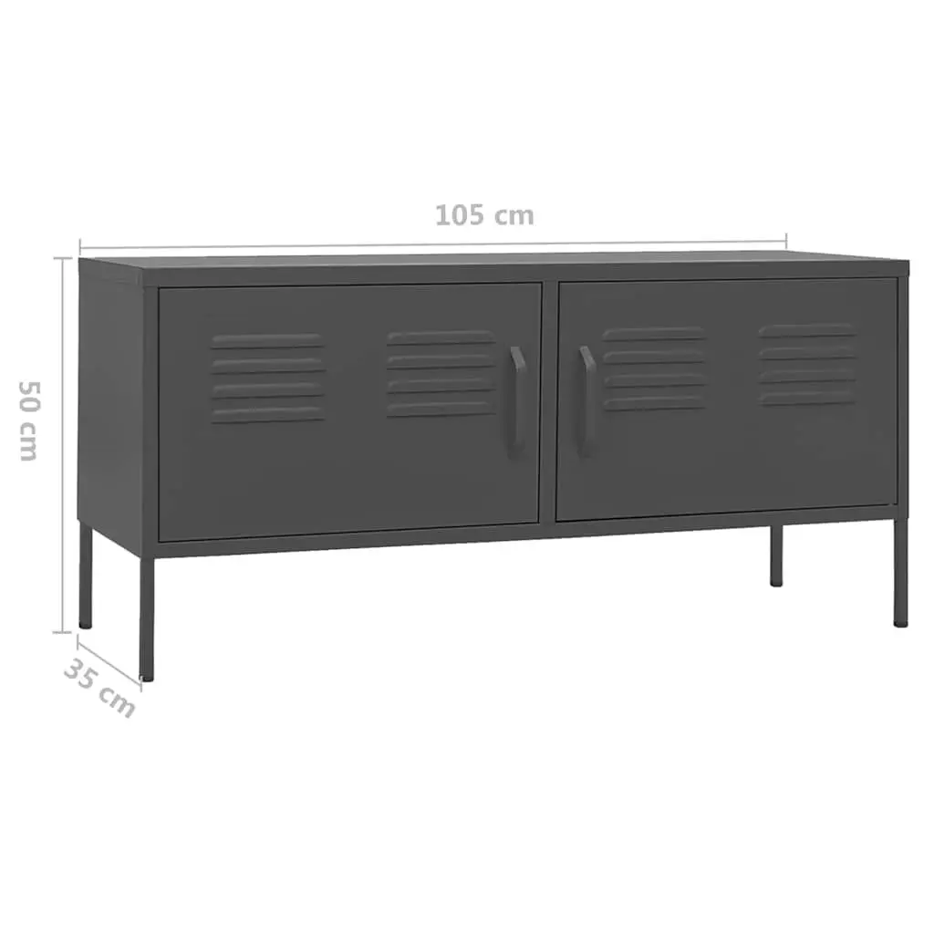 TV Cabinet Anthracite 105W x 35D x 50H cm Steel Stand with Doors Shelves and Cable Organisation