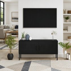 TV Cabinet Black Storage Unit with Doors Shelves Living Room Furniture Stand