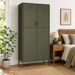 Compact Steel Wardrobe with Adjustable Storage Solutions