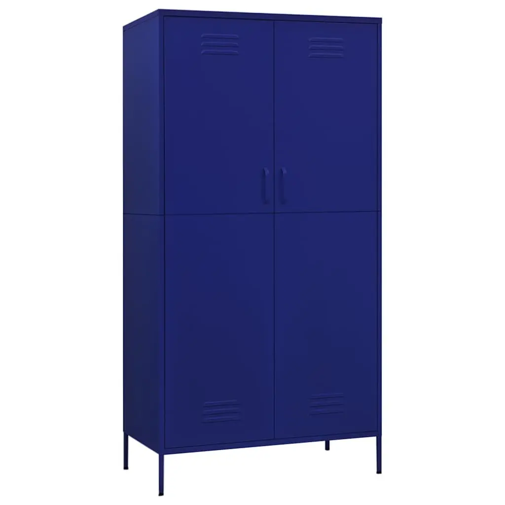 Wardrobe Cabinet Blue Steel 4 Shelves Hanging Rod Organiser