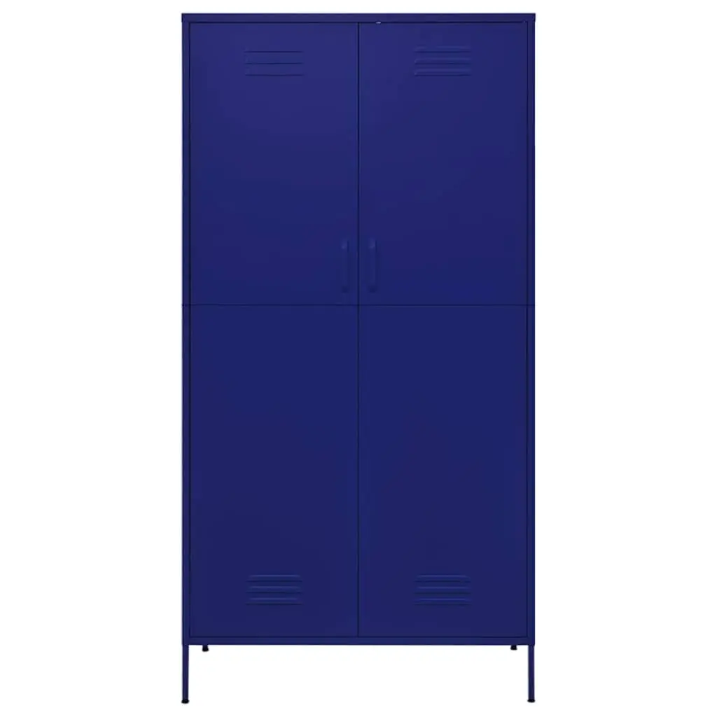 Wardrobe Cabinet Blue Steel 4 Shelves Hanging Rod Organiser