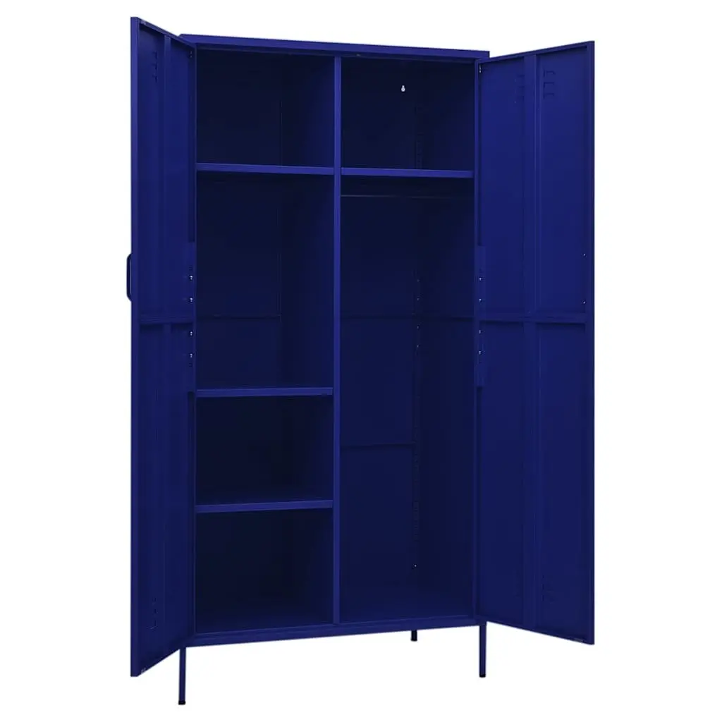 Wardrobe Cabinet Blue Steel 4 Shelves Hanging Rod Organiser