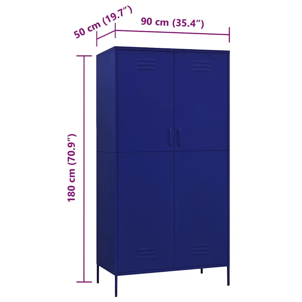 Wardrobe Cabinet Blue Steel 4 Shelves Hanging Rod Organiser