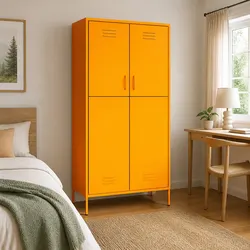 Concise Yellow Steel Wardrobe Cabinet with Adjustable Features