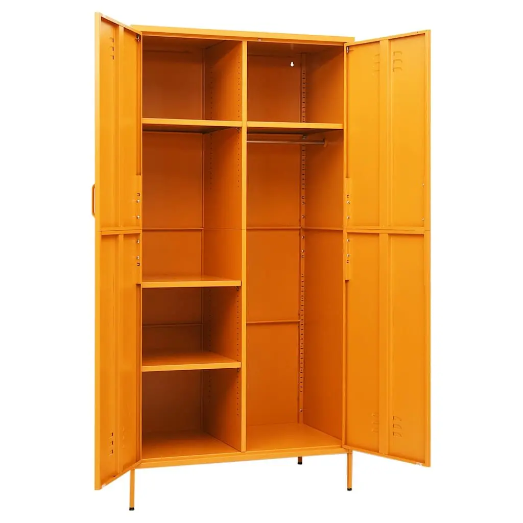 Steel Wardrobe Cabinet Yellow 90x50x180cm Adjustable Shelves Hanging Rod