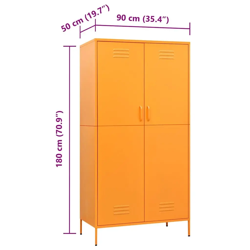 Steel Wardrobe Cabinet Yellow 90x50x180cm Adjustable Shelves Hanging Rod