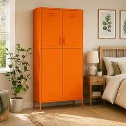 Concise Orange Steel Wardrobe Cabinet with Storage