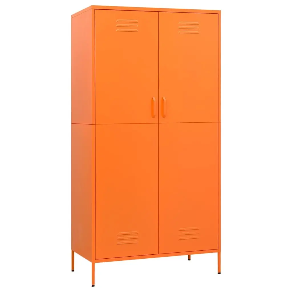 Steel Wardrobe Cabinet Orange 90W x 50D x 180H cm with Hanging Rod and 4 Adjustable Shelves