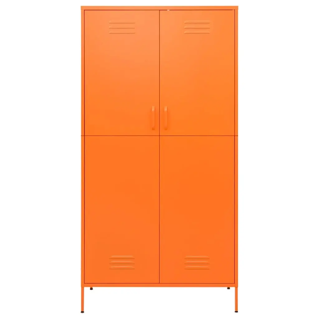 Steel Wardrobe Cabinet Orange 90W x 50D x 180H cm with Hanging Rod and 4 Adjustable Shelves