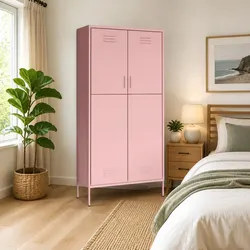 Compact Pink Wardrobe Cabinet with Adjustable Storage
