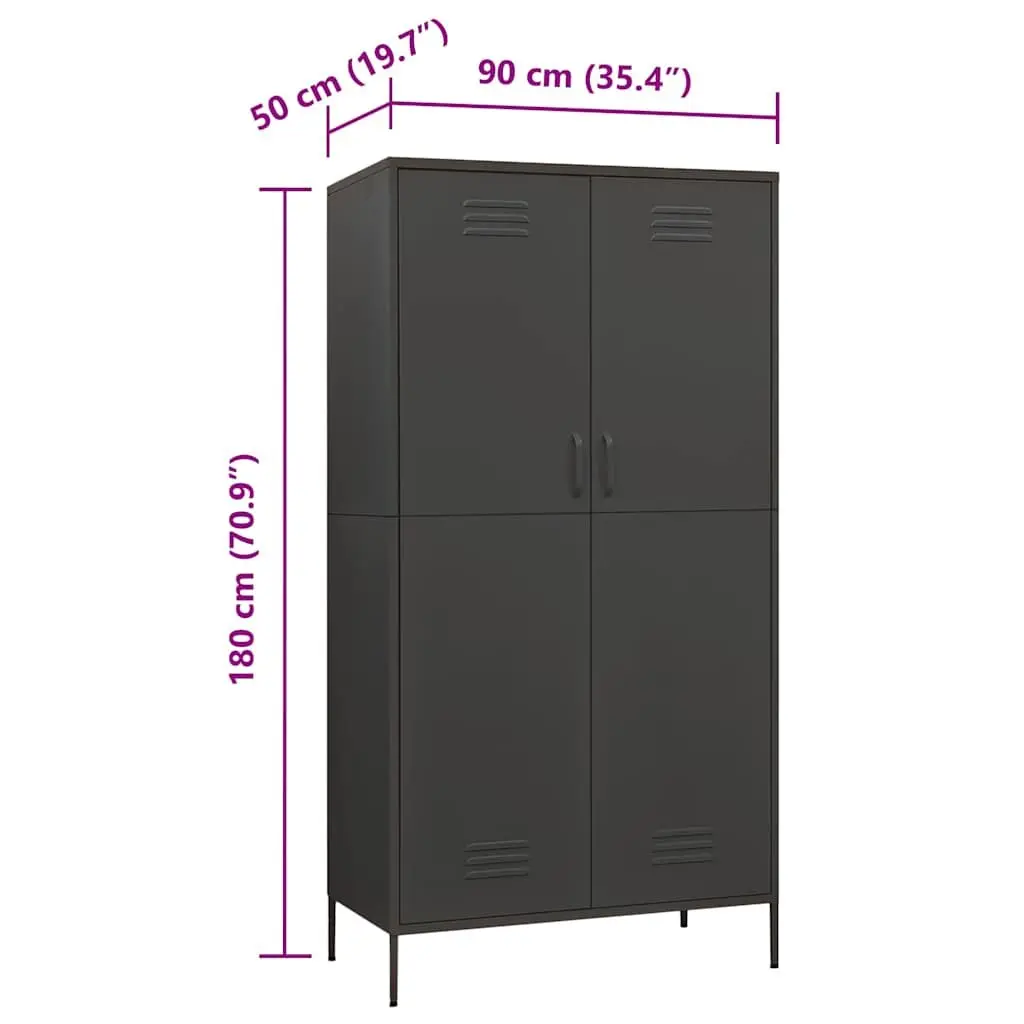 Wardrobe Anthracite Steel 90x50x180 cm Adjustable Shelves Hanging Rod