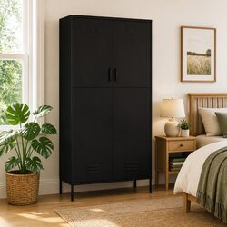 Compact Black Steel Wardrobe Cabinet with Smart Storage Solutions