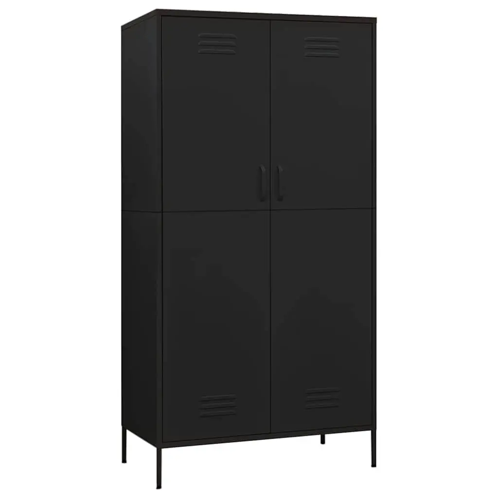 Wardrobe Cabinet Black Steel 4 Shelves Adjustable Storage Clothing Organiser