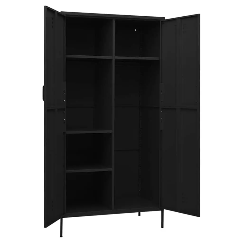 Wardrobe Cabinet Black Steel 4 Shelves Adjustable Storage Clothing Organiser