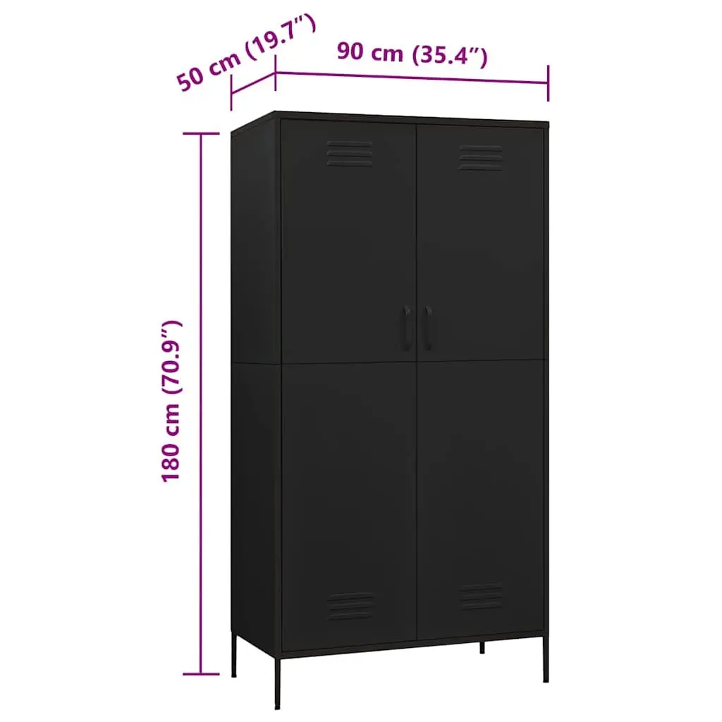Wardrobe Cabinet Black Steel 4 Shelves Adjustable Storage Clothing Organiser