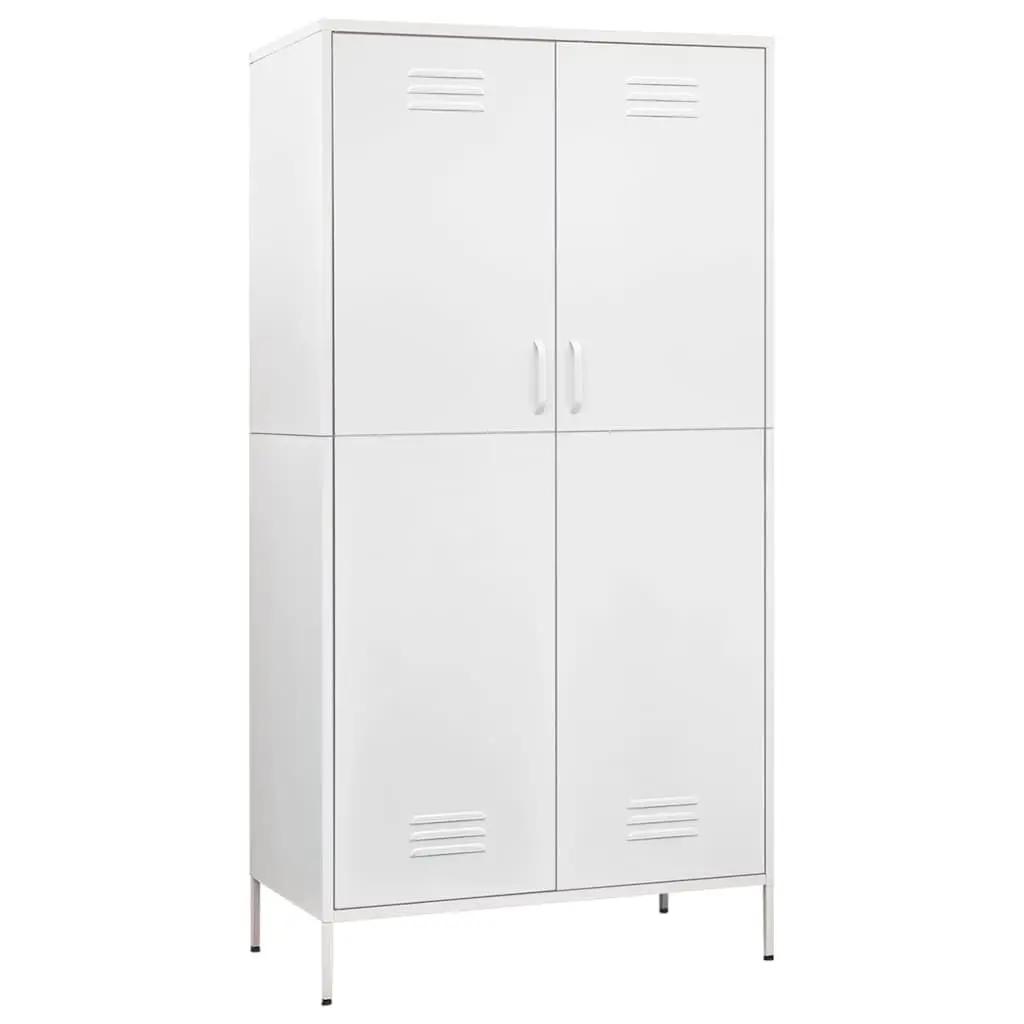 Steel Wardrobe Cupboard White 4 Shelves Hanging Rod Storage Cabinet Organiser