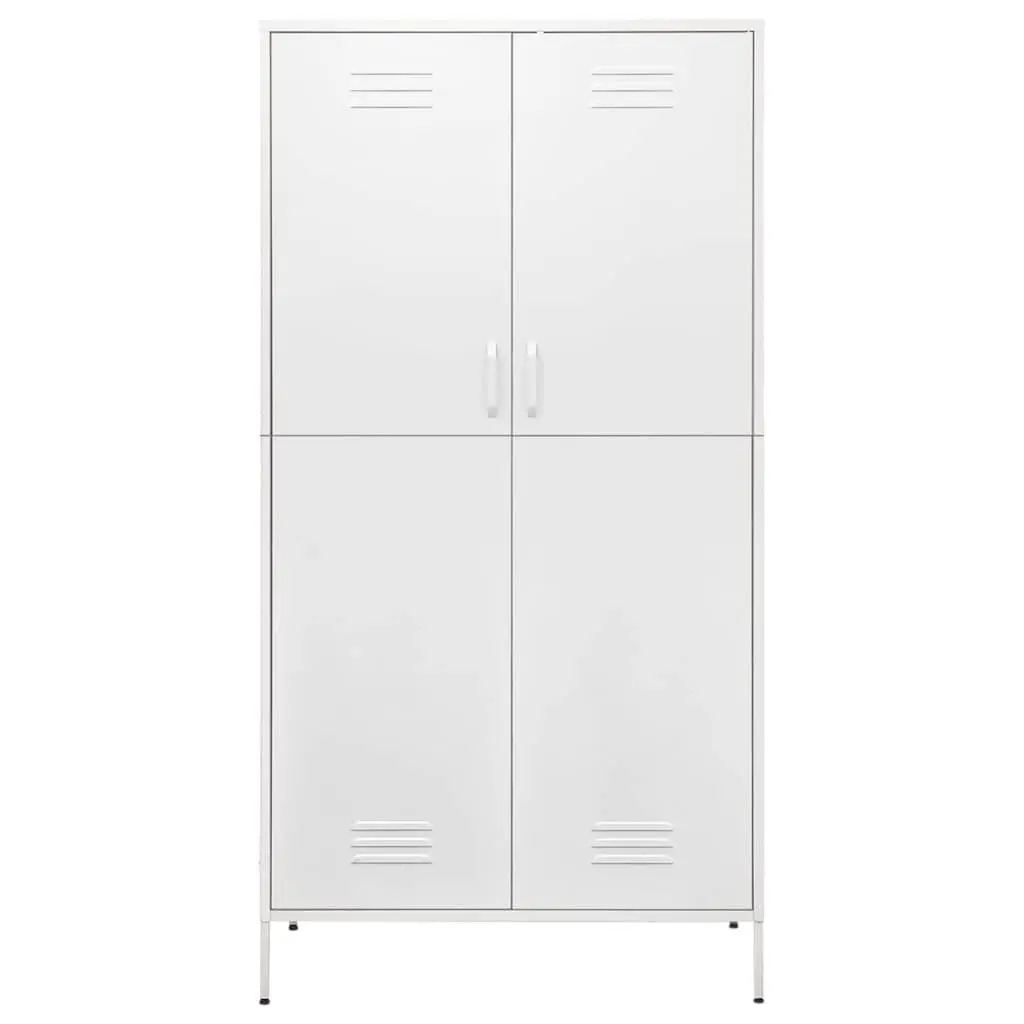 Steel Wardrobe Cupboard White 4 Shelves Hanging Rod Storage Cabinet Organiser