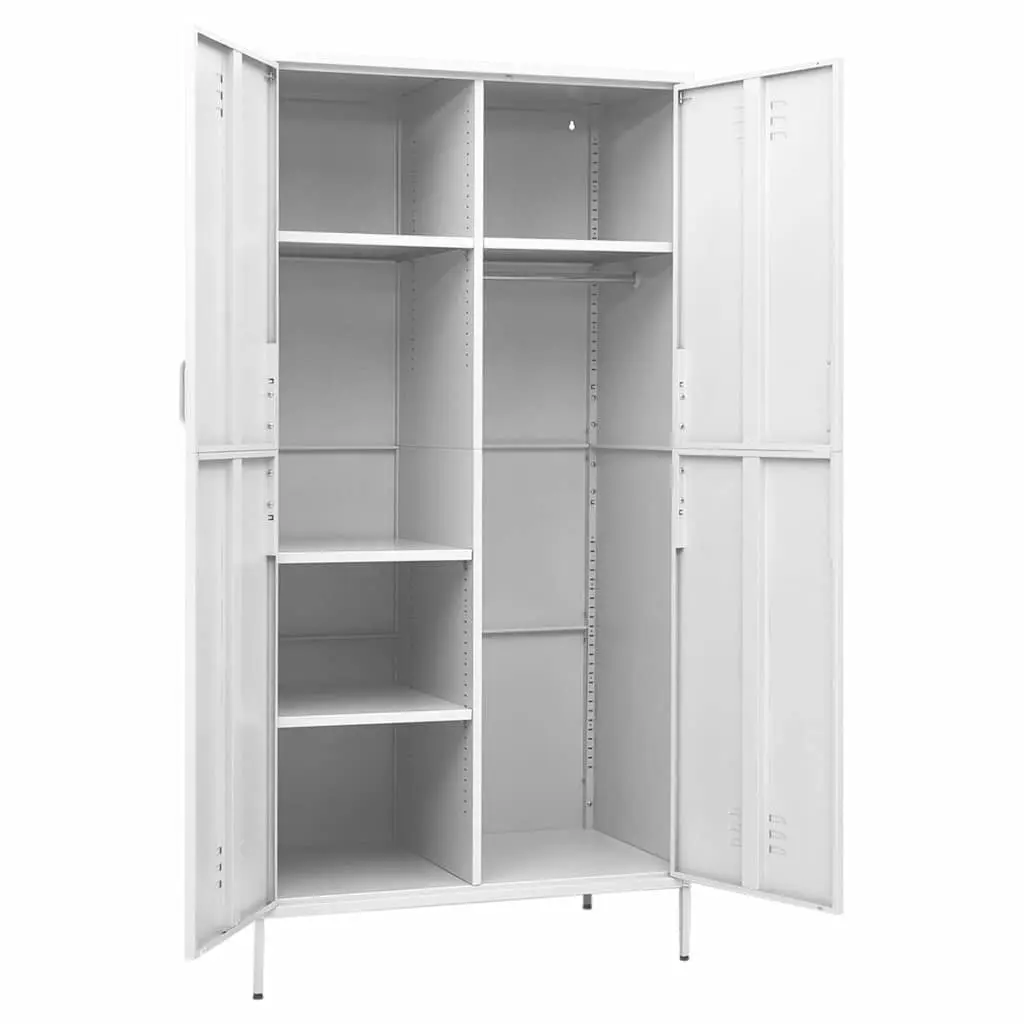 Steel Wardrobe Cupboard White 4 Shelves Hanging Rod Storage Cabinet Organiser