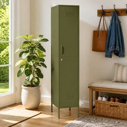 Steel Locker Cabinet 4 Adjustable Shelves Locking Storage Green Office Furniture