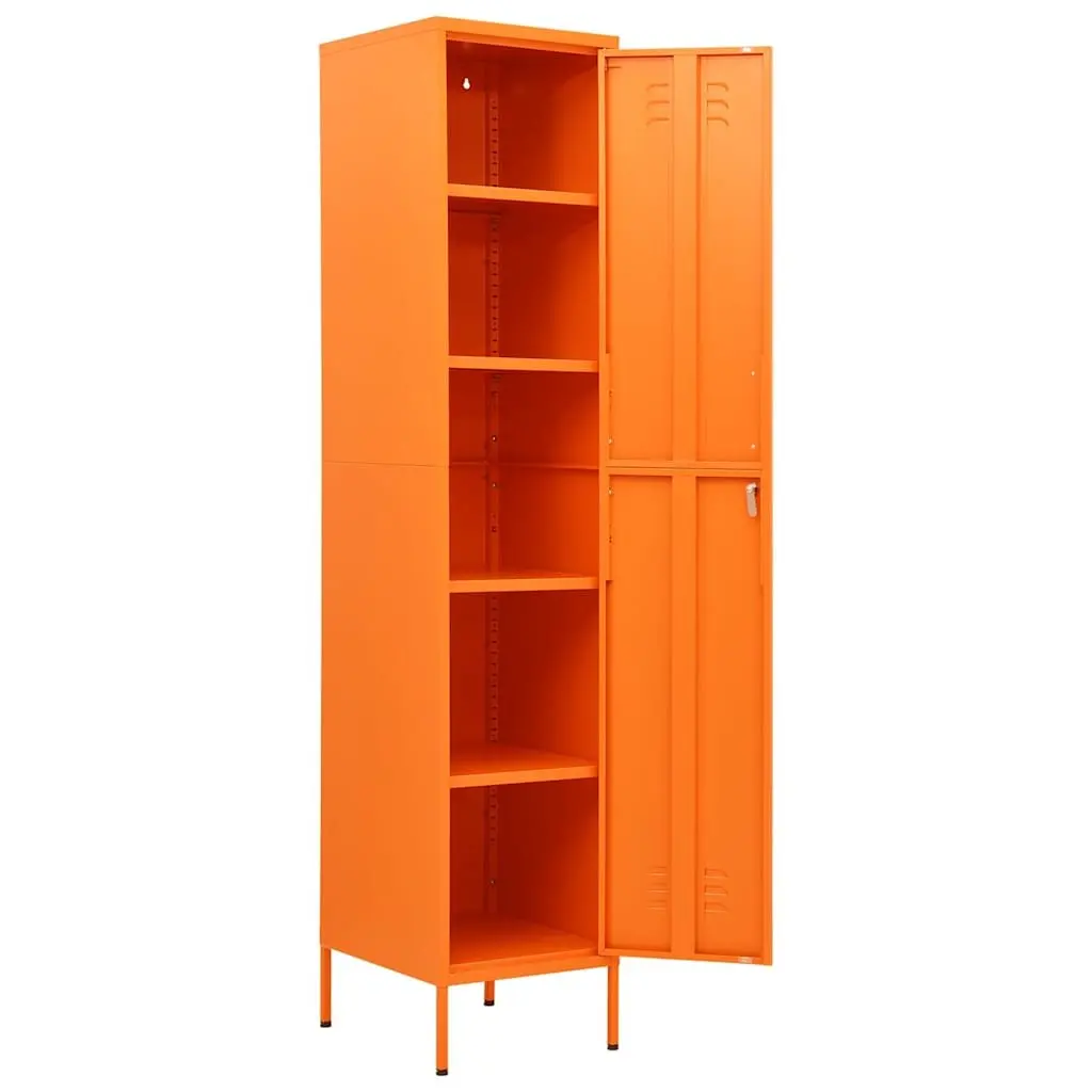 Steel Locker Cabinet Orange 4 Adjustable Shelves Secure Locks