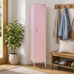 Storage Locker Cabinet 4 Adjustable Shelves with Locks Pink Steel Organiser