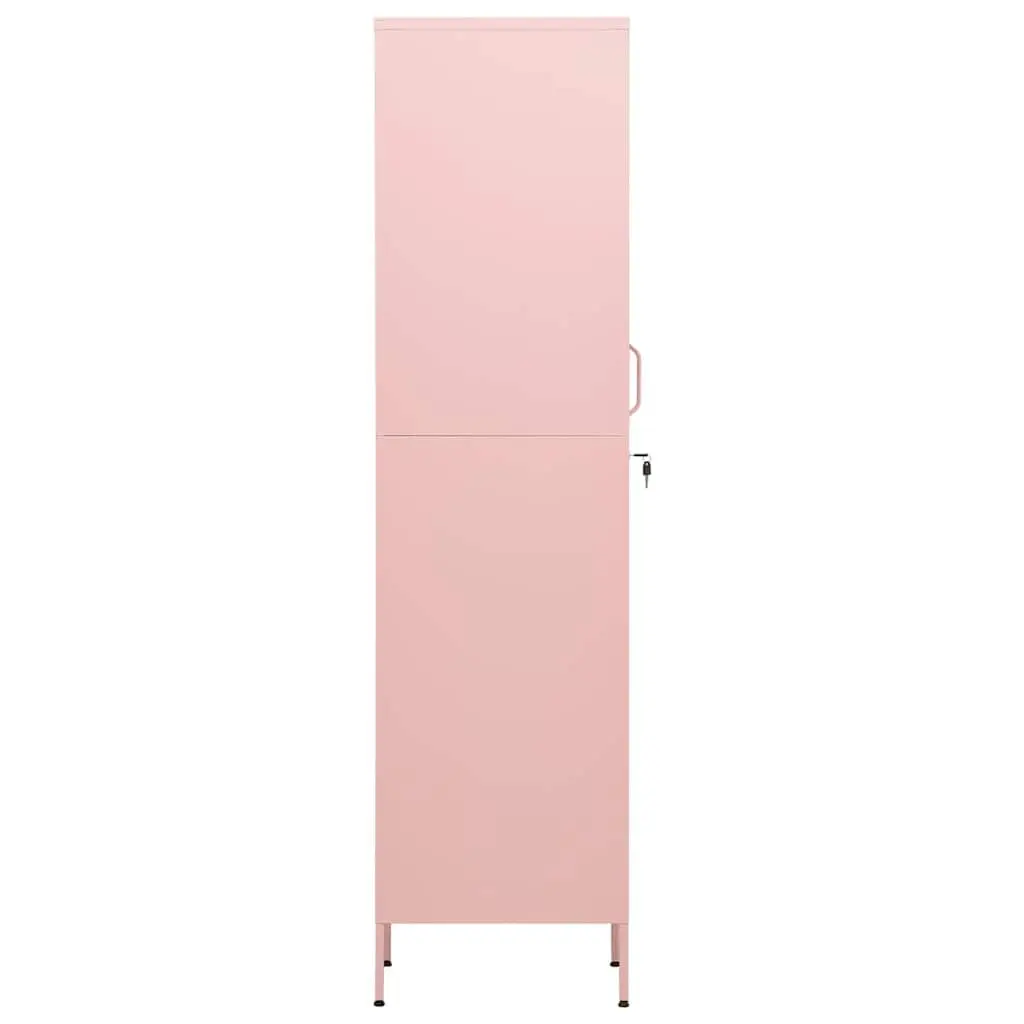 Steel Storage Cabinet Pink with 4 Shelves Adjustable and Lockable for Organising Bedroom Office Living Space