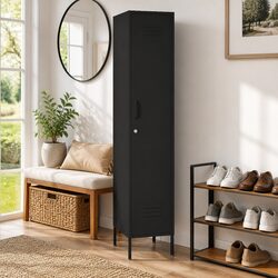Steel Locker Cabinet Black Storage with 4 Adjustable Shelves and Locks