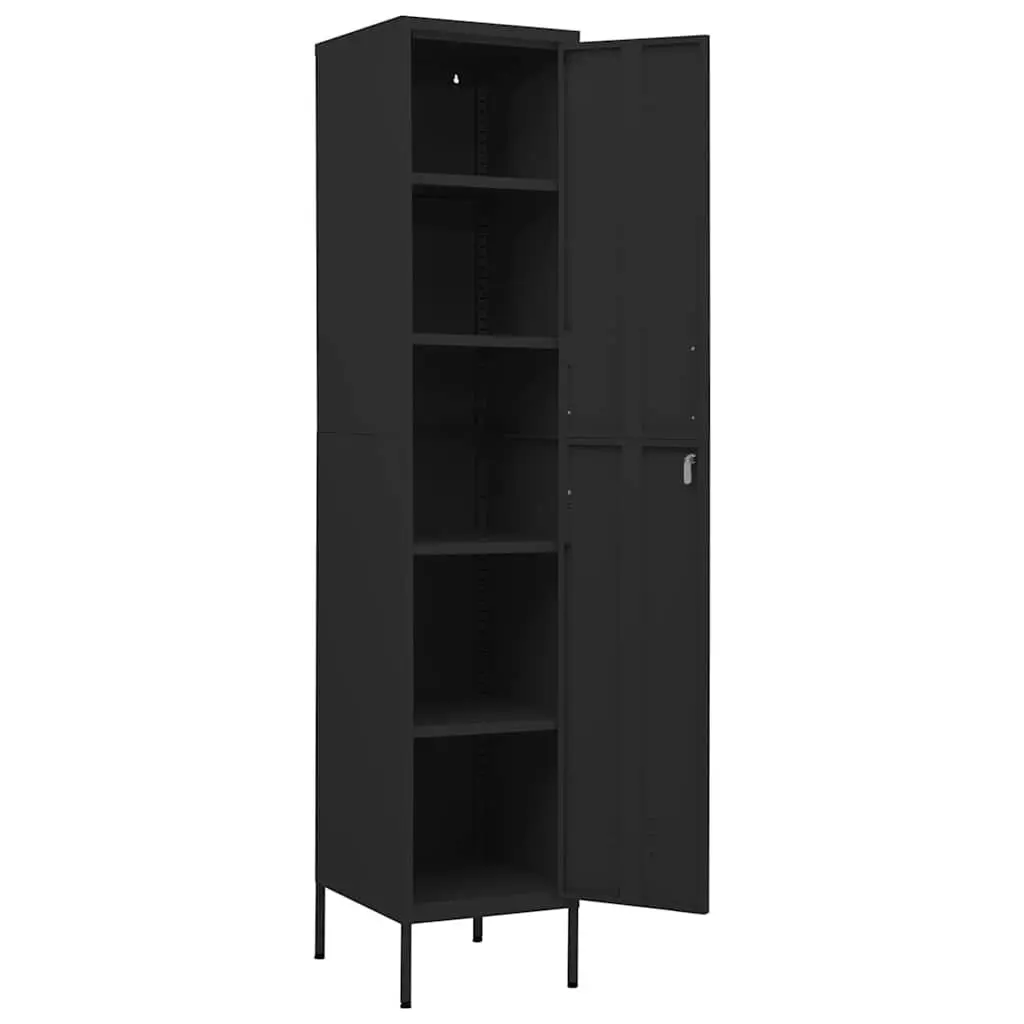 Steel Locker Cabinet Black 4 Adjustable Shelves Locking Doors