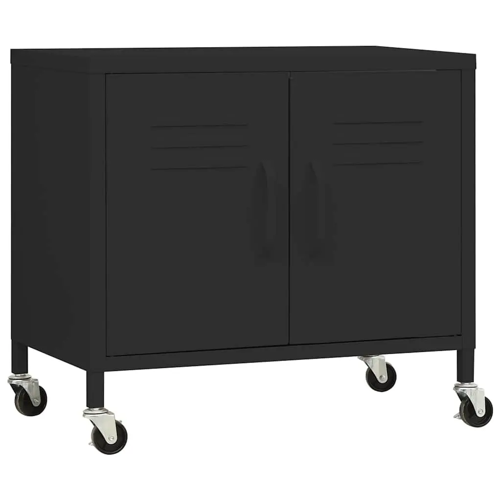 Steel Storage Cabinet Black 60x35x56cm Locking Wheels Adjustable Shelf