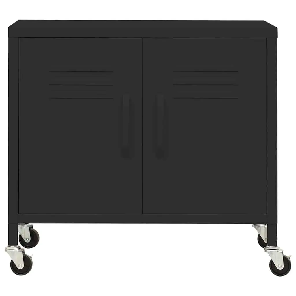 Steel Storage Cabinet Black 60x35x56cm Locking Wheels Adjustable Shelf