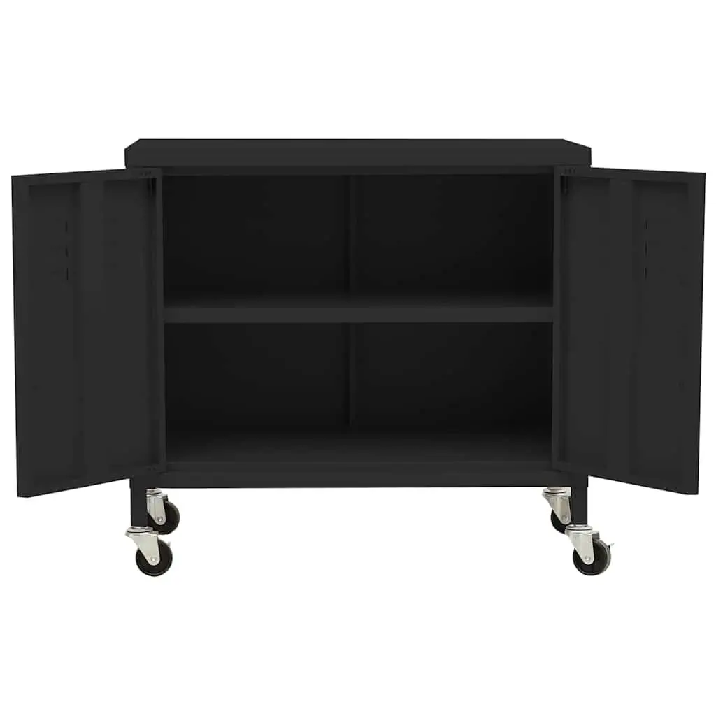 Steel Storage Cabinet Black 60x35x56cm Locking Wheels Adjustable Shelf