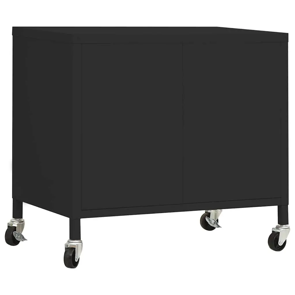 Steel Storage Cabinet Black 60x35x56cm Locking Wheels Adjustable Shelf