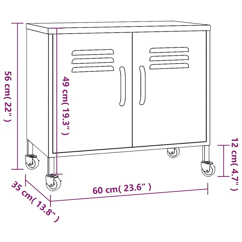 Steel Storage Cabinet Black 60x35x56cm Locking Wheels Adjustable Shelf