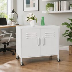 White Steel Storage Cabinet with Wheels