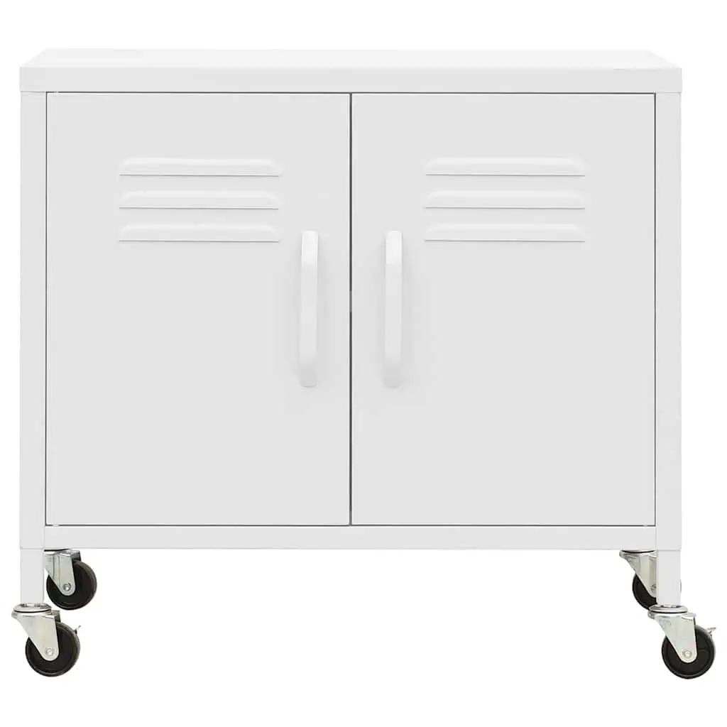 Storage Cabinet White Steel 60x35x56 cm Adjustable Shelf Wheels Brakes