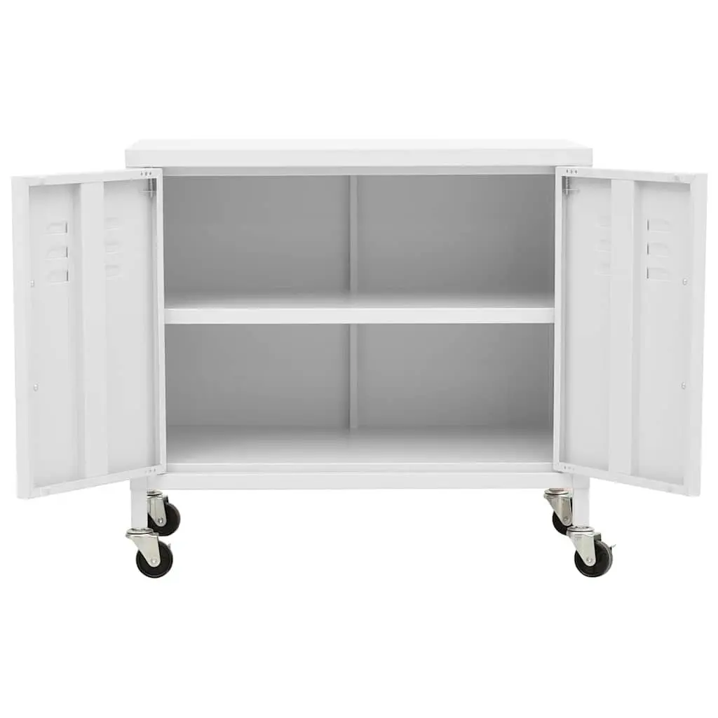Storage Cabinet White Steel 60x35x56 cm Adjustable Shelf Wheels Brakes