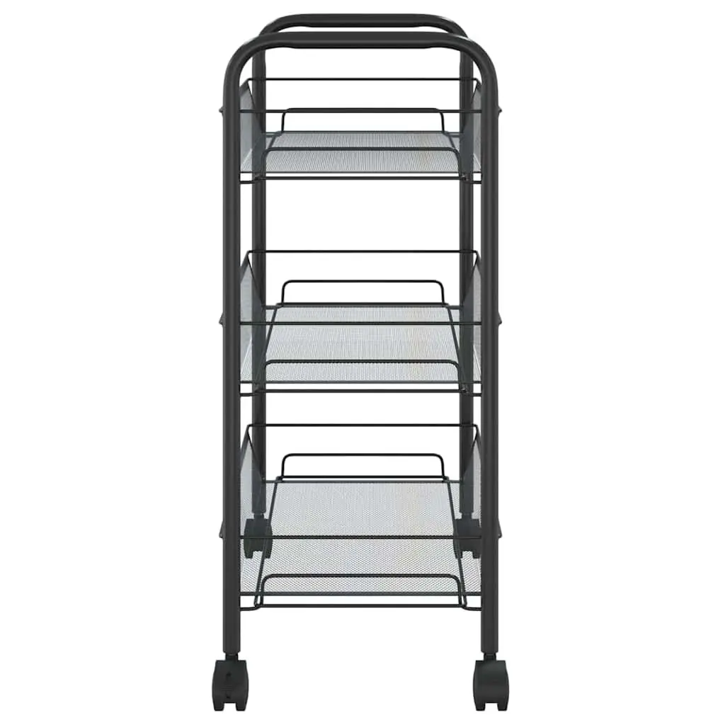 3-Tier Kitchen Trolley Black Iron Storage Cart with Wheels Removable Mesh Baskets