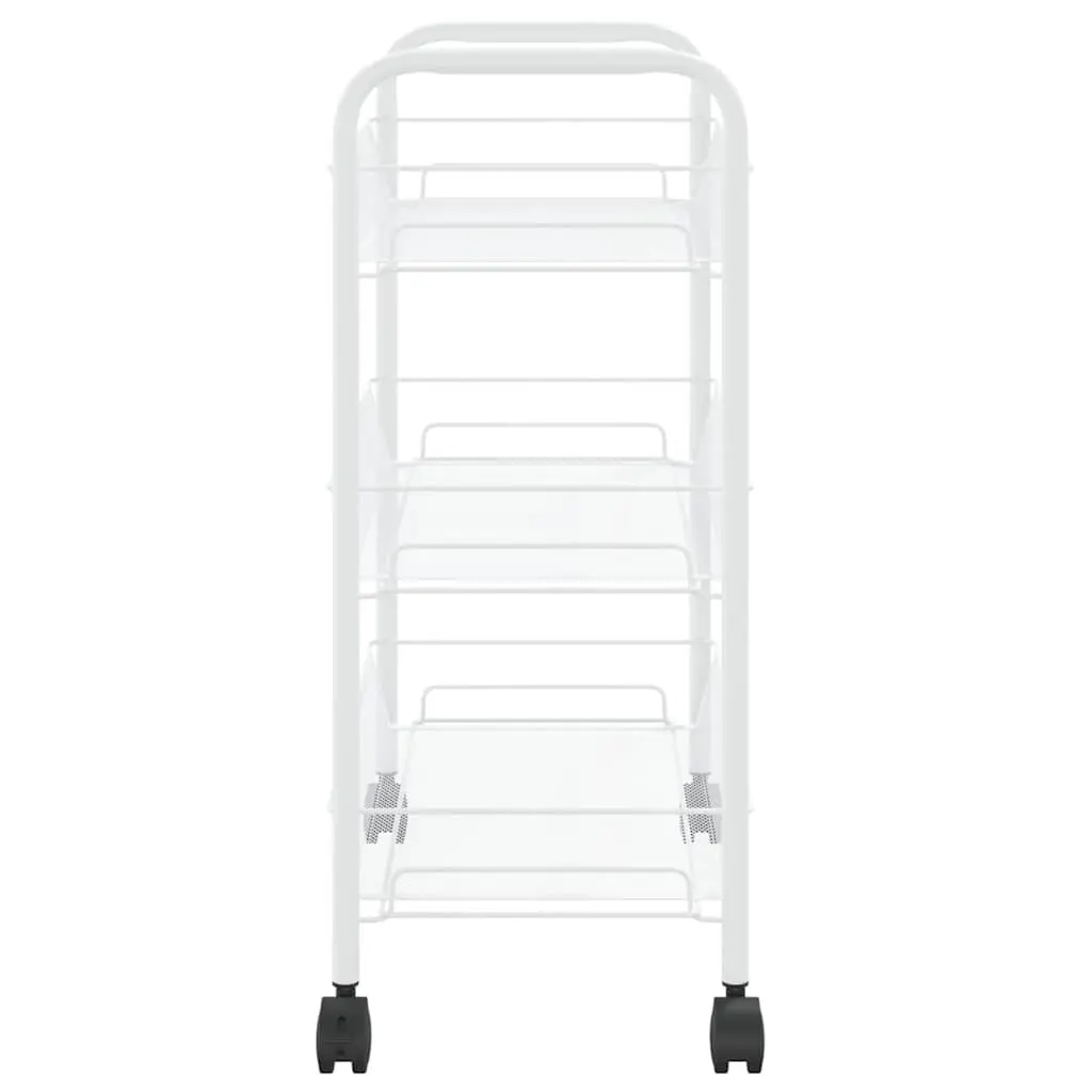 3-Tier Kitchen Trolley White Iron Storage Cart with Removable Mesh Baskets and Wheels