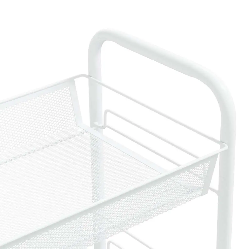 3-Tier Kitchen Trolley White Iron Storage Cart with Removable Mesh Baskets and Wheels