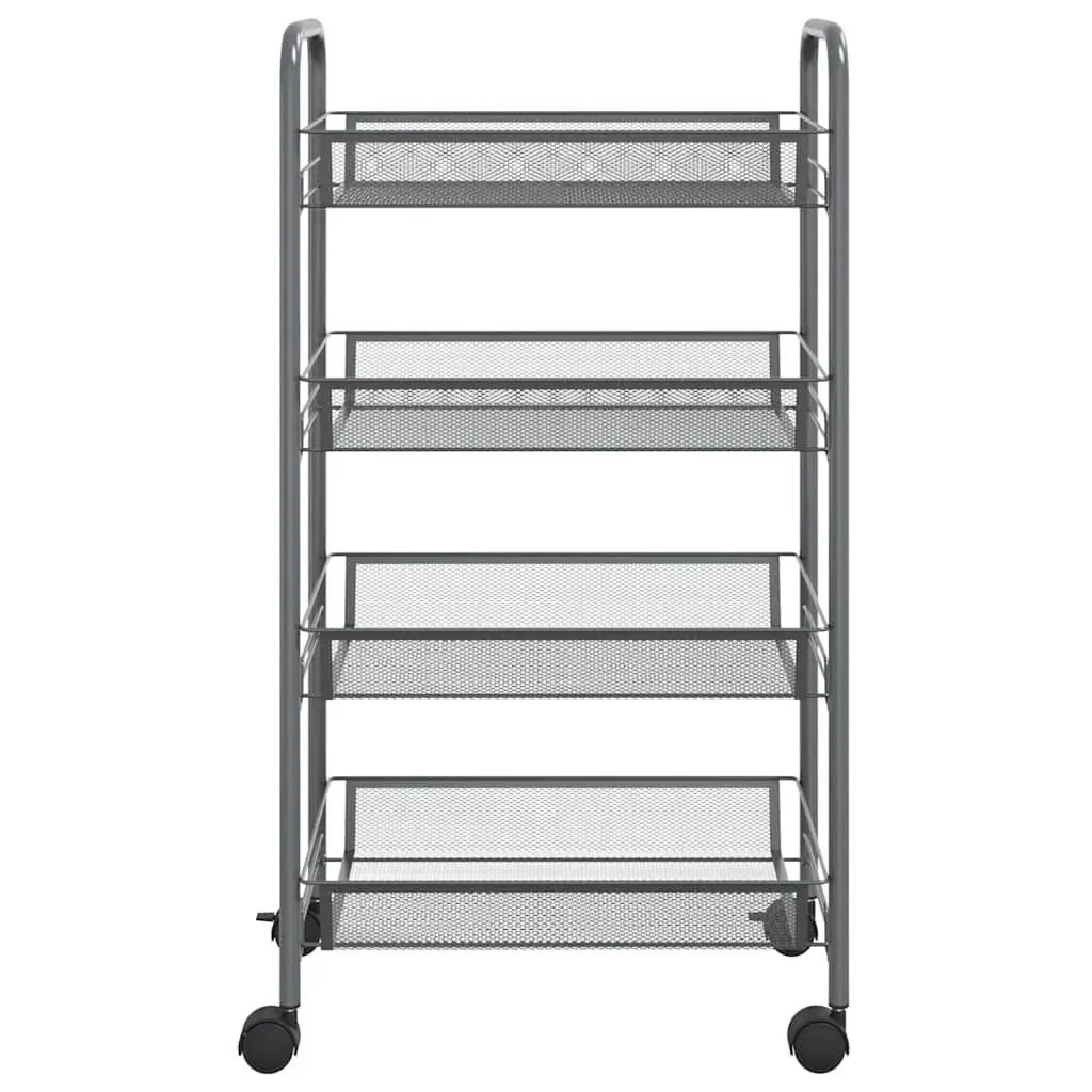 4-Tier Kitchen Trolley Grey Removable Mesh Baskets Sturdy Iron Construction Wheels
