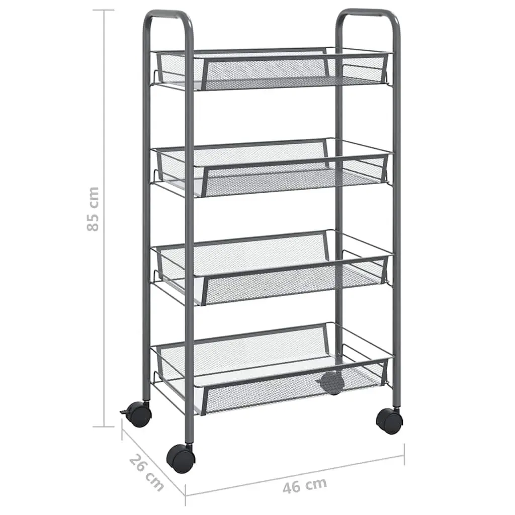4-Tier Kitchen Trolley Grey Removable Mesh Baskets Sturdy Iron Construction Wheels