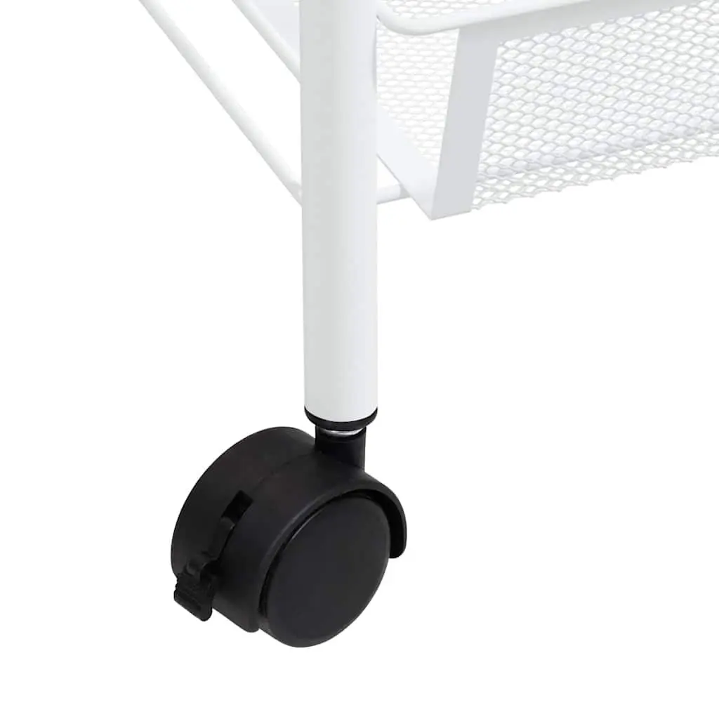 5-Tier Kitchen Trolley White Iron Storage Cart with Removable Mesh Baskets and Wheels