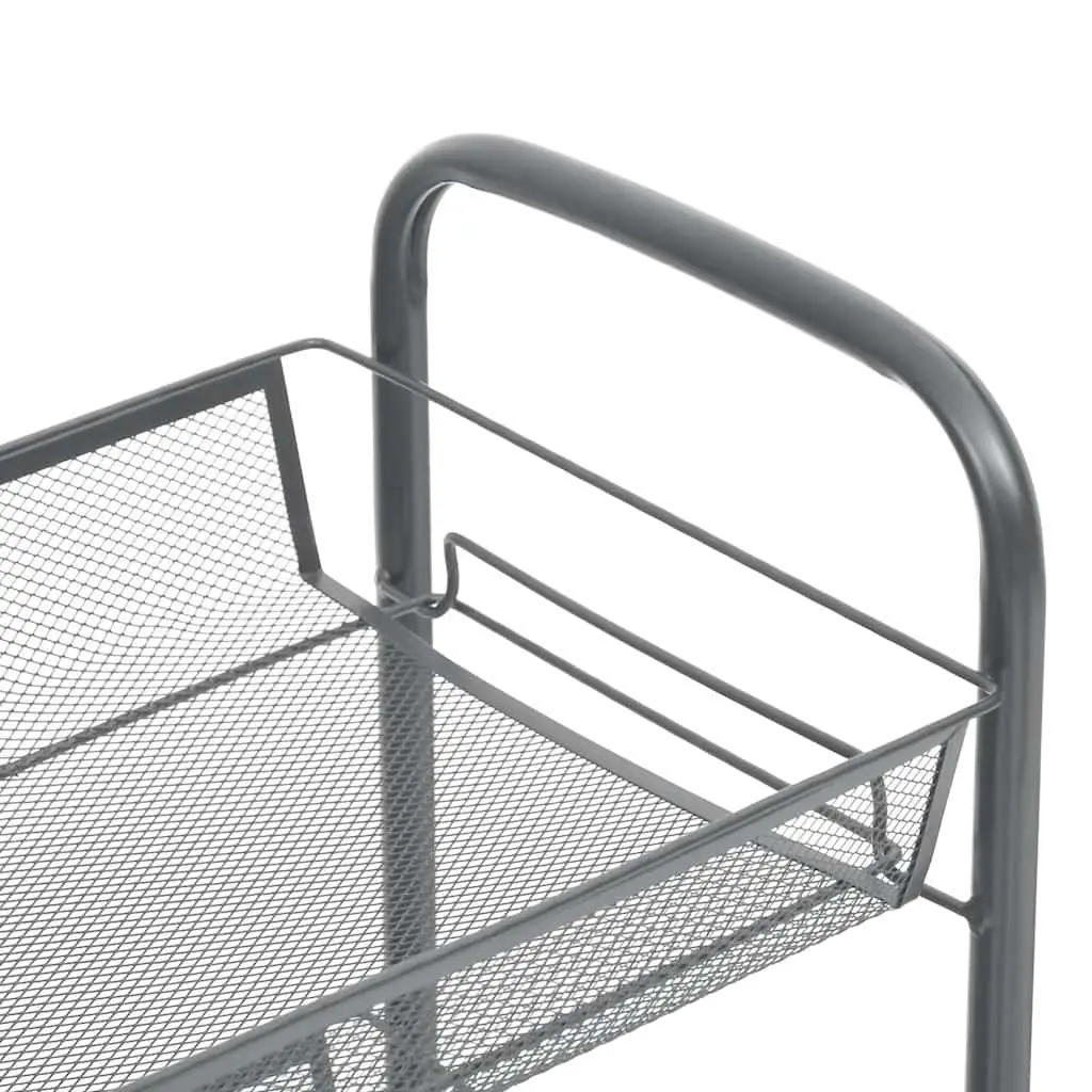 5-Tier Kitchen Trolley Grey Iron Storage Cart with Removable Baskets and Wheels