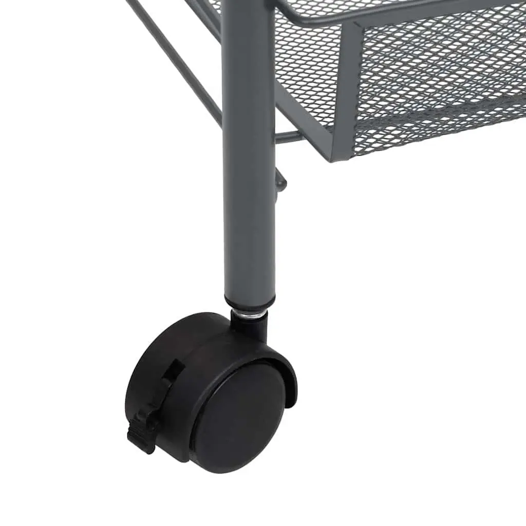 5-Tier Kitchen Trolley Grey Iron Storage Cart with Removable Baskets and Wheels