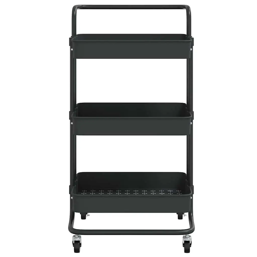 3-Tier Kitchen Trolley Black 42 x 35 x 85 cm Removable Baskets with Wheels and Handle